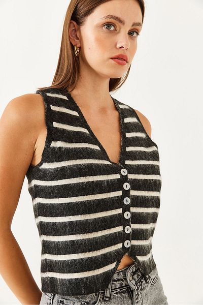 Bianco Lucci Women's Striped Knitwear Vest Ty 231005 60251905