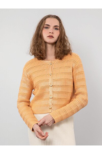 Serianno Organik Pamuk Karışımlı Varak Baskılı Ve Düğme Detaylı Hırka Hrk9804somon