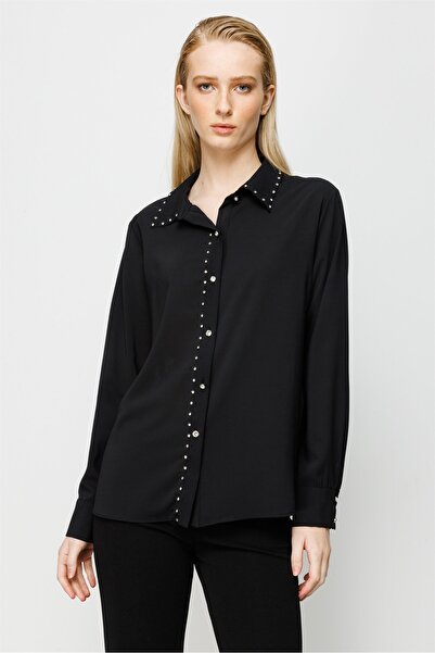 Moda İlgi Modailgi Kristal Dikme Taşlı Gömlek Siyah