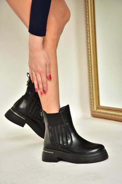 Fox Shoes T996334008 Siyah Rugan Kalın Tabanlı Kadın Bot