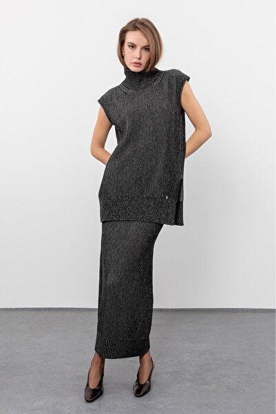 Serianno Kaşmir ve Yün Karışımlı Yüksek Bel Uzun Etek