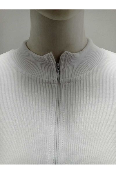 LADY HAZAL White Stand Collar Zippered Blouse Tamkalip Ribbed Camisole Sports Body