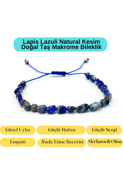 YILDIZ DOĞAL TAŞ Sertifikalı Lapis Natural Kesim Makrome Doğal Taş Bileklik A...