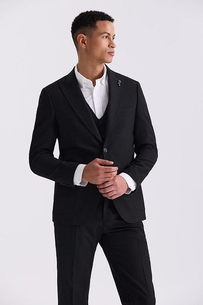 Jakamen Черно спортно яке Slim Fit с остра яка и шарки