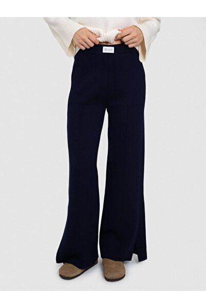Serianno %100 Yün Bol Paça Pantolon Pnt7728lacıvert