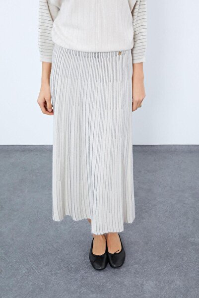 Serianno Metalik Şerit Detaylı Midi Etek