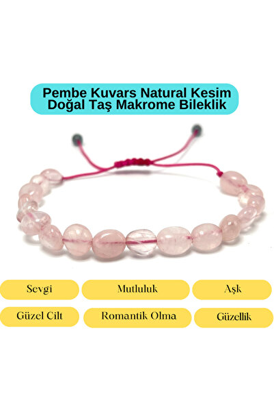 YILDIZ DOĞAL TAŞ Sertifikalı Pembe Kuvars Natural Kesim Makrome Doğal Taş Bil...