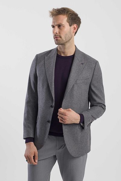 Jakamen Anthracite Classic Mold Wool Pointed Collar Jacket