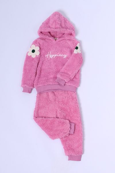 HÇM Floral Print Plush Hoodie Bottom-Top Suit for Girl D25