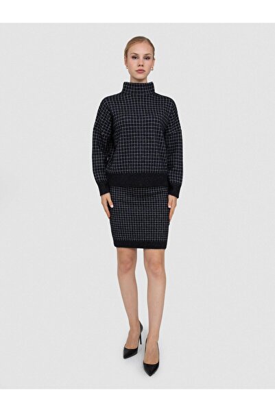 Serianno Kareli Metalik Tüylü Balıkçı Yaka Kazak Kzk8332sıyah