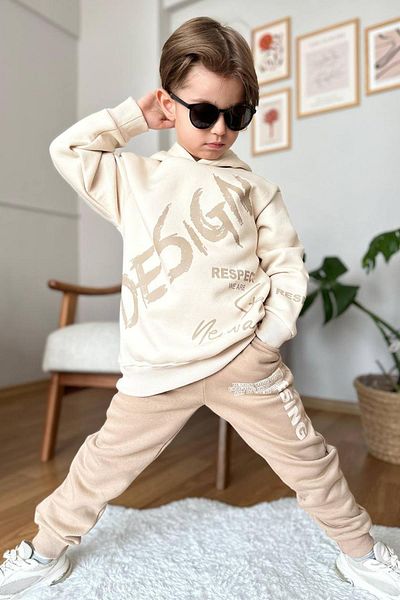 Riccotarz Σετ αθλητικής φόρμας Boy's Double Printed Respect Design Lettering Raised Cream