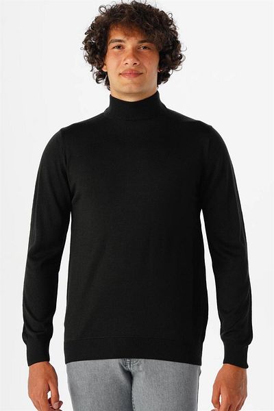 SÜVARİ Süvari Comfortable Fit Half Fisherman Wool Black Knitwear