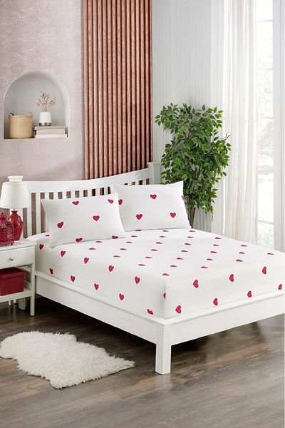 Lydia Home Printed Ranforce Fabric Elastic Fitted Padded Sheet Set