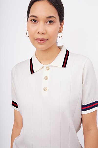 Peraluna Styleboom X Lıza Blouse Polo Collar Women's Knitwear Blouse - Ecru