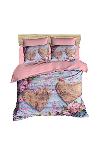 Fabeteks Wooden Hearts on Board Floor 3D Digital Double Duvet Cover Set