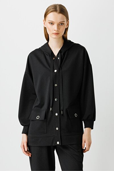 Moda İlgi Modailgi Kapüşonlu Örme Tunik Siyah