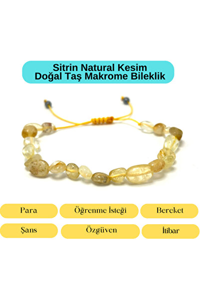 YILDIZ DOĞAL TAŞ Sertifikalı Sitrin Natural Kesim Makrome Doğal Taş Bileklik ...