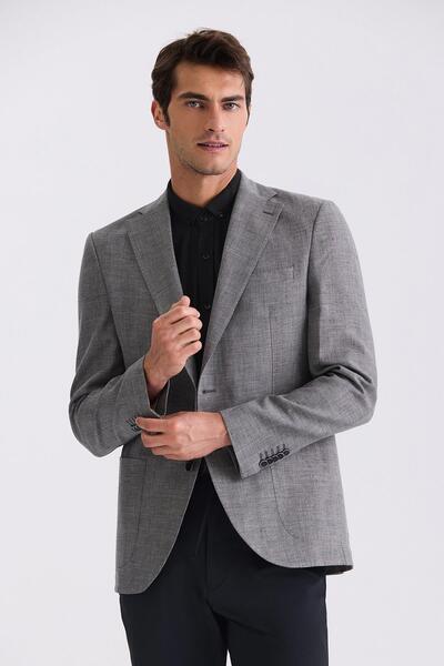 Jakamen Antrasit Slim Fit Mono Yaka Keten Spor Ceket