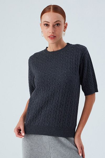 Peraluna Nıcole Blouse Hair Braided Short Sleeve Cashmere Γυναικεία Πλεκτά Μπλούζα - Anthracite