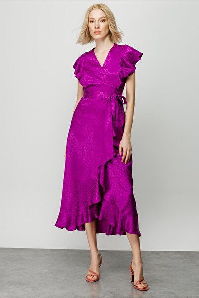 Moda İlgi Modailgi Leopar Jakar Desenli Elbise Mor