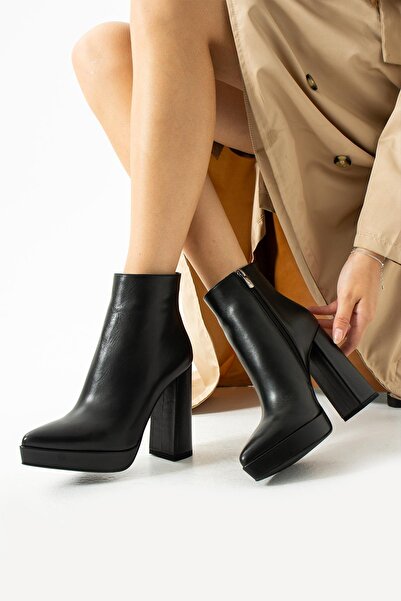 FOLLİNİ Γυναικείες μπότες με πλατφόρμα από γνήσιο δέρμα σε μαύρο χρώμα