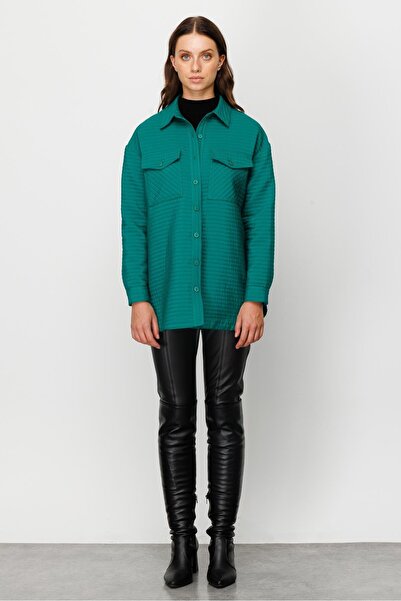 Moda İlgi Modailgi Oversize Kapitone Tunik Yeşil