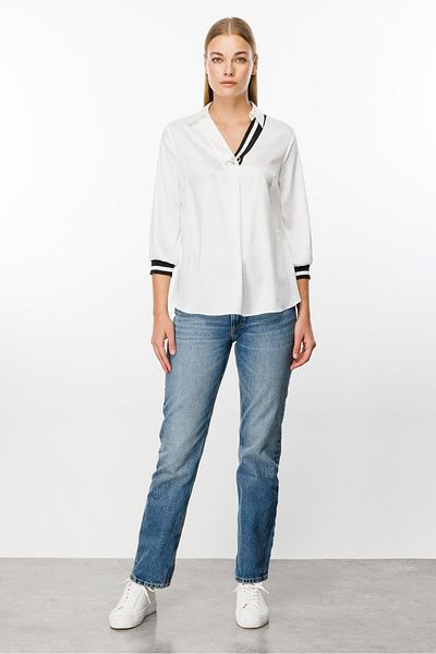 Moda İlgi Ecru Jacquard Blouse - Fashionable, Ribbed and Polka Dot