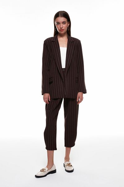 Quzu Ριγέ Λεπτομερές Blazer Jacket Καφέ