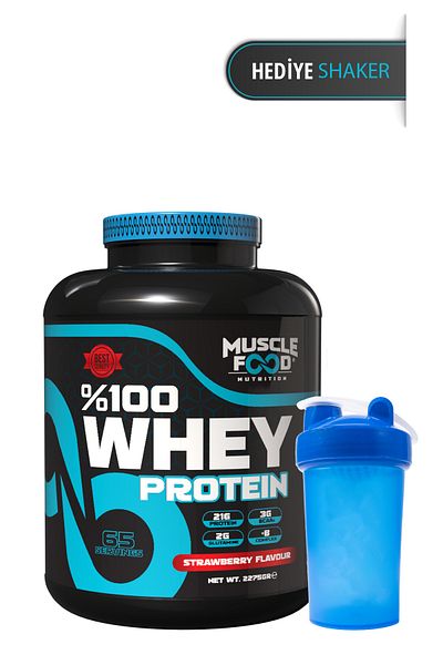 MUSCLEFOOD Strawberry Flavored Concentrate Whey Protein Powder - 2275Gr 65 Servings