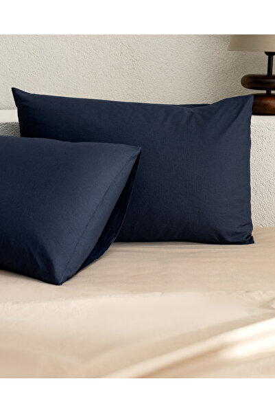 Madame Coco Manon 100% Cotton Ranforce Plain 2-Piece Pillowcase Set - Navy Blue