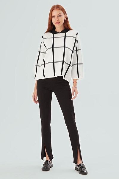 Peraluna Gemma Blouse Baby Collar Geometric Patterned Women's Knitwear Blouse - Ecru/Black