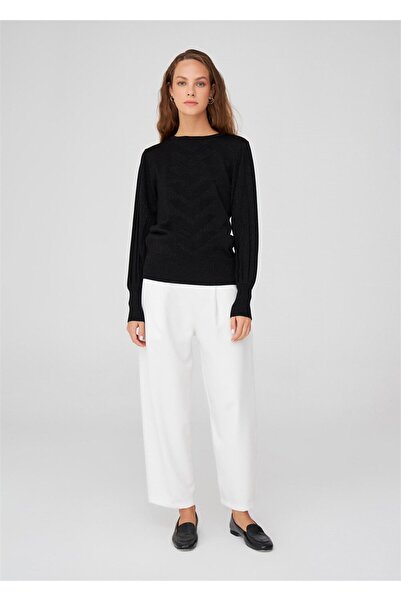 Peraluna Pleated Sleeves Crew Neck Glitter Evening Dress Women's Knitwear Blouse - Black