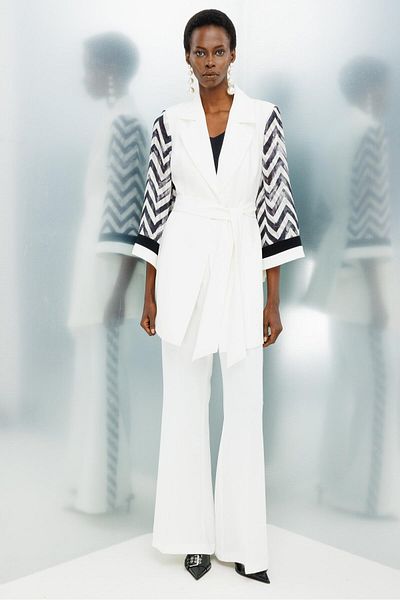 Moda İlgi Παντελόνι με ρίγες σε εκρού χρώμα Modailgi Zigzag - 7565,7566