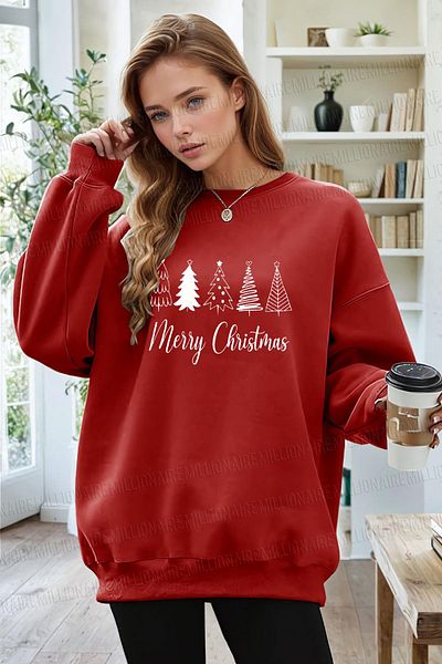 Millionaire Women's Red Christmas New Year Printed 0 Crew Neck Oversize Loose Loose Fit Sweatshirt