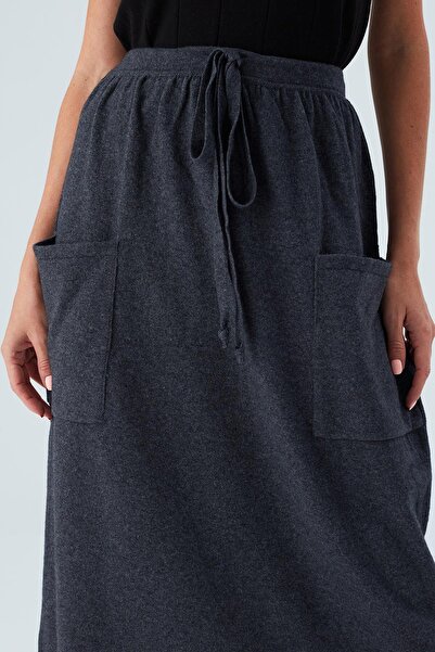 Peraluna Nora Skirt Anthracite Women's Knitwear Skirt - Relaxed Fit, Elastic Waist, Pocketed Ankle Length