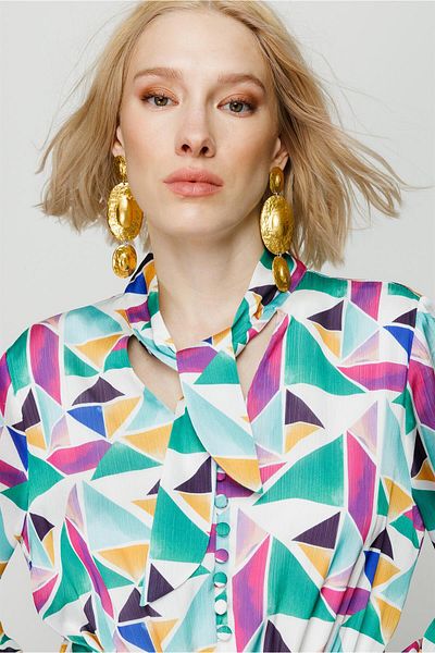 Moda İlgi Πρωτότυπο φόρεμα με γιακά με γραβάτα Modailgi Midi Length