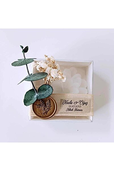 Mekece Nikah Şekeri Okaliptus Çiçekli Mühürlü Kutulu Lotus Mum Nks-203 - 50 Adet