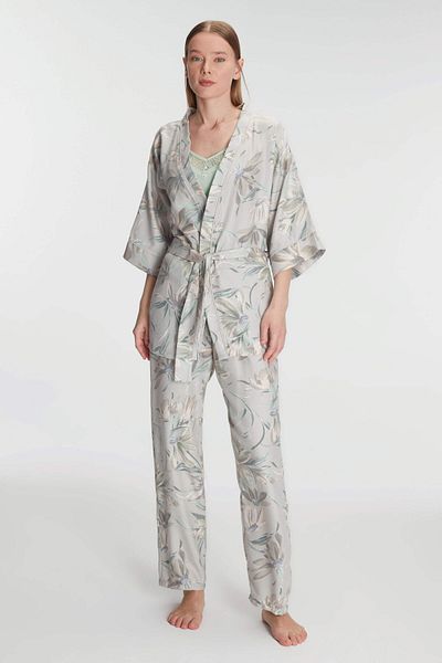 Anıl 11223 Women's Dressing Gown Athlete and Pants Set Cotton Pajamas Set