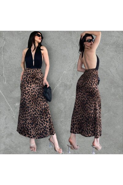 ŞANS BOUTİQUE ŞAN'S BOUTIQUE Дамска сатенена пола с леопардов принт.