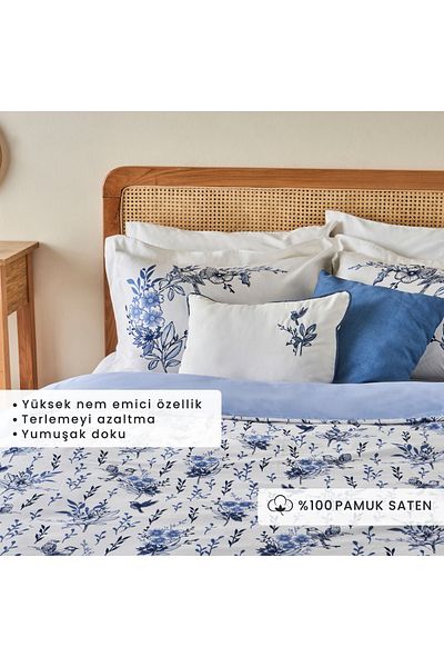 Bella Maison Set cuvertură de pilota 100% bumbac Satin Bleu Blanc King Size Albastru (240x220 cm)