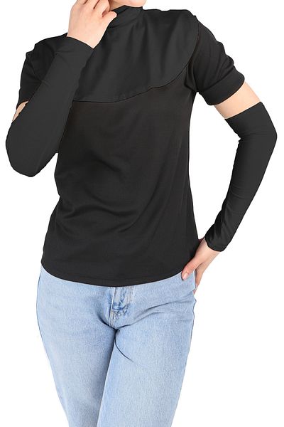 Ecardin Plain Collar with Neck Collar / Sleeve Comfortable Set 01 Black