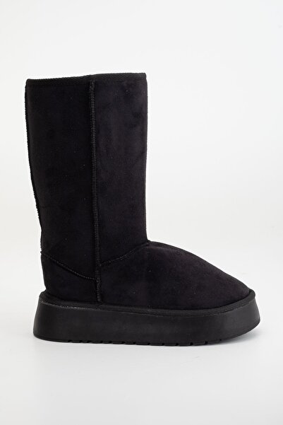 MaskButik Nafouklé chlupaté kozačky na tlustém podpatku černé