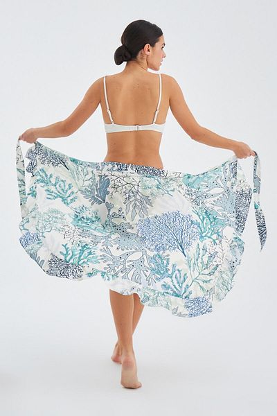 Peraluna Fusta pareo de vară cu volane, cu model Skirt Nıla - verde/ecru