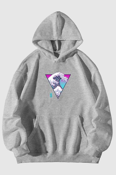 Harmandar Φούτερ με κουκούλα Unisex Black Wave Triangle Printed Hooded - Hoodie Kangaroo Pocket