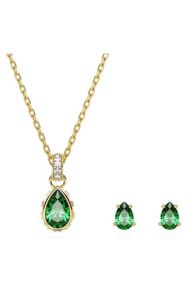 Swarovski Kolye Küpe Set Chroma set, Mixed cuts, Green, Gold-tone plated