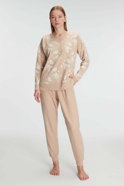Anıl 11240 Women's Jacquard Long Sleeve V-Neck Pajamas Set