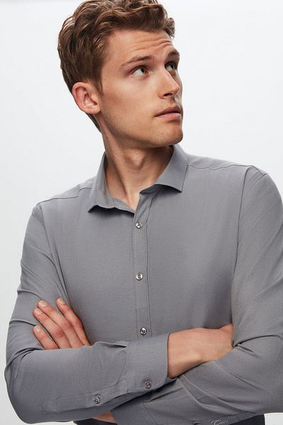 Twn Ανδρικό πουκάμισο Slim Fit Γκρι Χρώμα