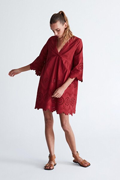 Peraluna Hiromi Dress %100 Pamuk 3/4 Kol Diz Hizası Yazlık Kadın Elbise - Magenta