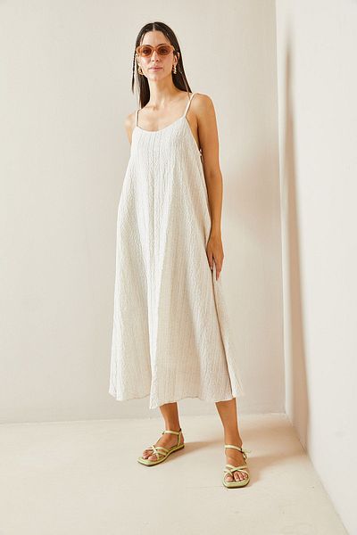 XHAN Ecru Strappy Lined Bell Dress 5Yxk6-48632-52