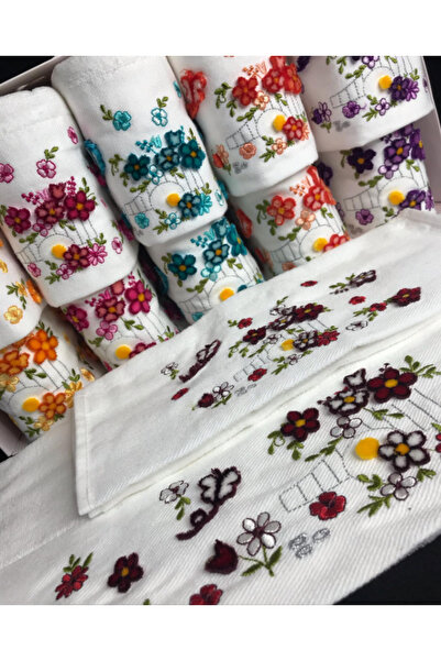 Fiesta Velvet Embroidered Maternity Girl 50x90 (6 Pcs) 30x50 (6 Pcs) Cream Cotton Towel Set